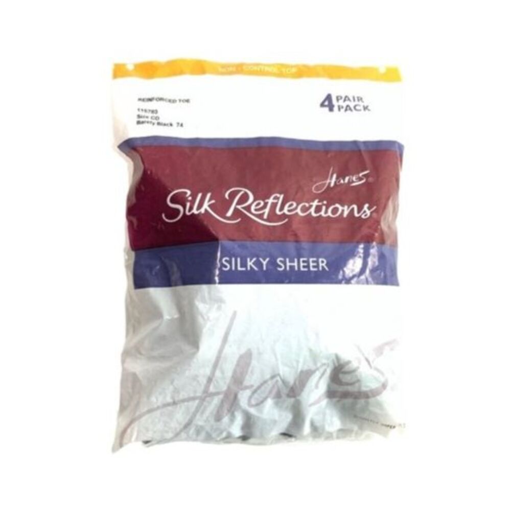 Hanes Silk Reflections Black 4 Pair Silky Sheer Reinforced Toe Stockings